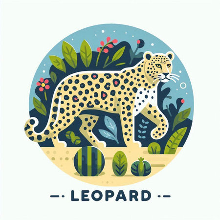 Cute leopard in the jungle. Vector illustration in a flat style.のイラスト素材