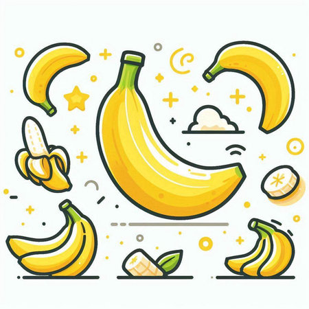 Banana vector icon set. Hand drawn doodle illustration.のイラスト素材