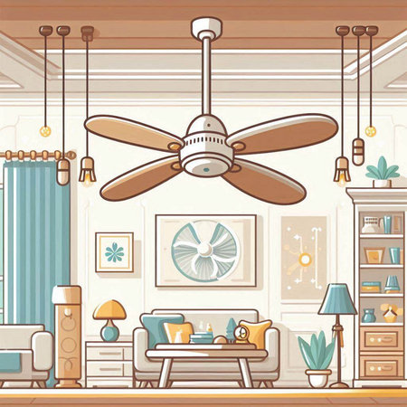 Illustration of a living room with a ceiling fan and a sofaのイラスト素材