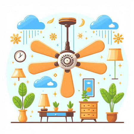 Ceiling fan in the room. Flat style vector illustration.のイラスト素材