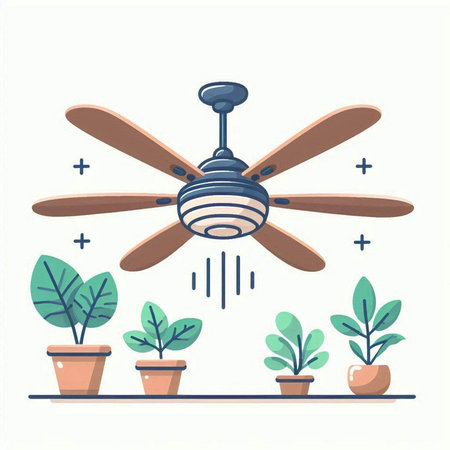 Ceiling fan and flowerpots. Vector illustration in flat styleのイラスト素材