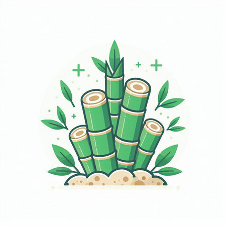 Sugar cane with green leaves. Vector illustration in cartoon style.のイラスト素材