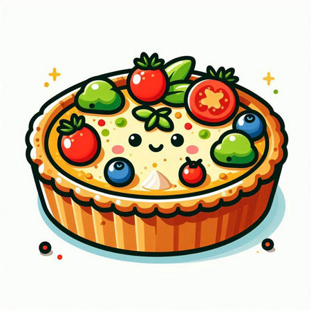 Cute cartoon pie with berries. Vector illustration isolated on white background.のイラスト素材