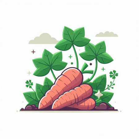 Illustration of a carrot with leaves on a white background, vector illustrationのイラスト素材