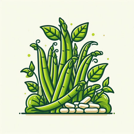 Green plant with leaves and stones. Vector illustration in flat style.のイラスト素材