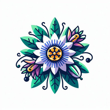 Beautiful hand drawn flower with leaves. Vector illustration on white background.のイラスト素材