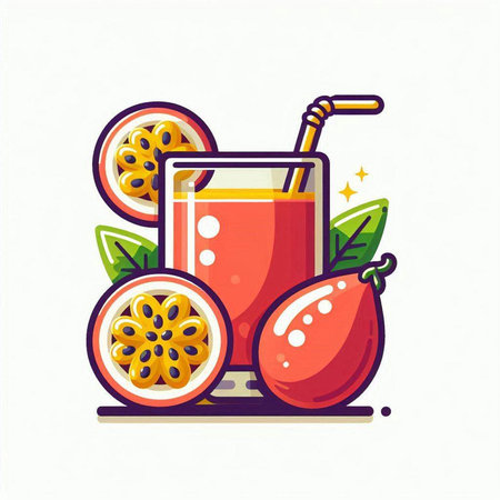 Passion fruit juice in a glass with a straw. Vector illustration.のイラスト素材