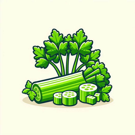 Celery and parsley. Vector illustration in cartoon style.のイラスト素材