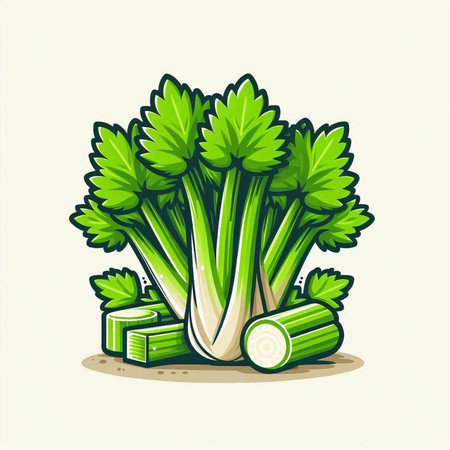 Illustration of fresh celery on a white background, vector illustrationのイラスト素材