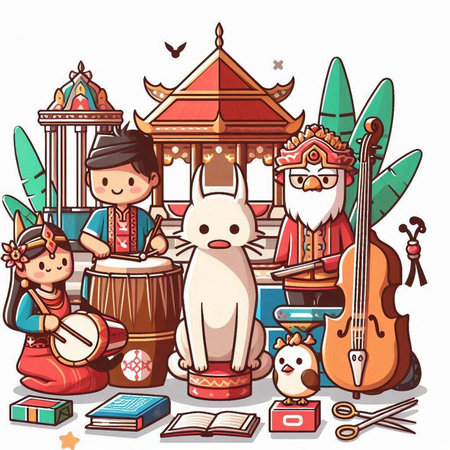 Cute cartoon doodle vector illustration of Chinese traditional culture.のイラスト素材