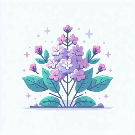 Lilac flowers with leaves. Vector illustration in flat style.のイラスト素材