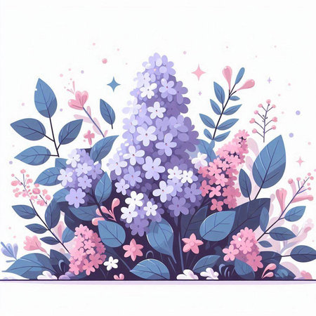 Beautiful spring background with lilac flowers and leaves. Vector illustration.のイラスト素材