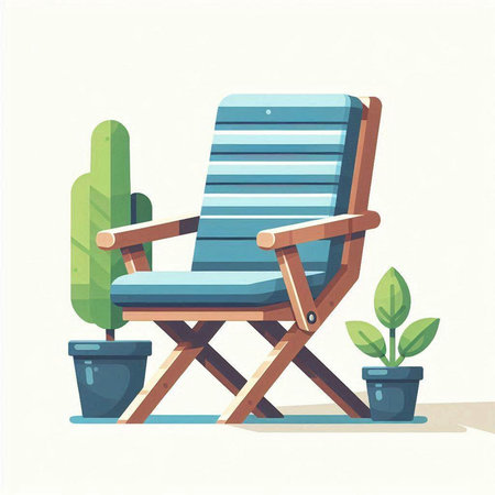 Vector illustration of a deck chair in the garden. Flat design.のイラスト素材