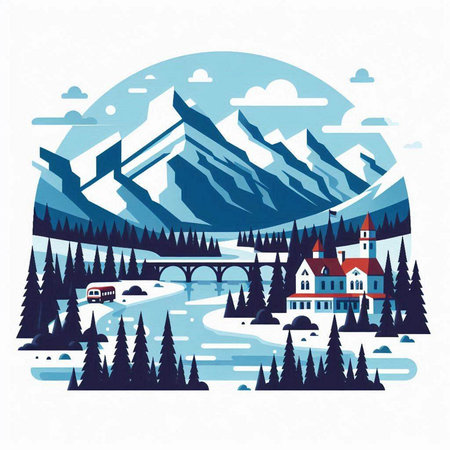 Mountain landscape in flat style. Vector illustration for your design.のイラスト素材