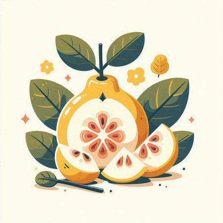 Vector illustration of whole and cut pomelo fruit with leaves.のイラスト素材