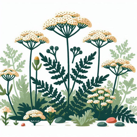 Achillea millefolium. Hand drawn vector illustration.のイラスト素材