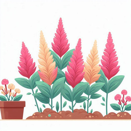 Flower garden vector illustration. Colorful flowers and plants in pot.のイラスト素材