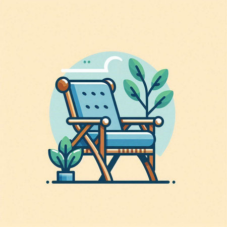 Wooden deck chair in the park. Vector illustration in flat styleのイラスト素材