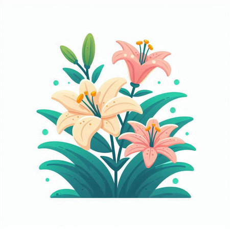Bouquet of lilies. Vector illustration in flat style.のイラスト素材