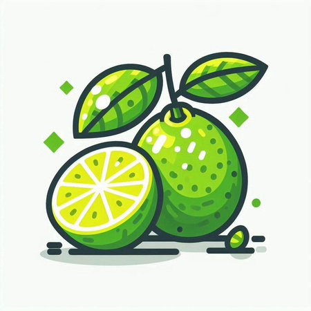Lime fruit icon. Hand drawn vector illustration in cartoon style.のイラスト素材