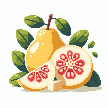 Illustration of a pomelo fruit with leaves on a white backgroundのイラスト素材