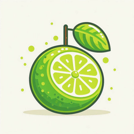 Citrus fruit icon. Vector illustration of lime with leaves.のイラスト素材