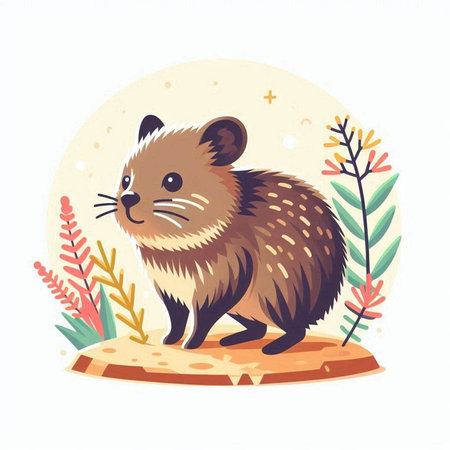 Cute hamster on a round pedestal. Vector illustration.のイラスト素材