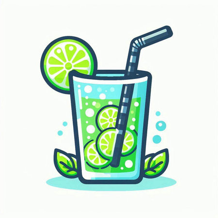 Cocktail with lime and mint. Hand drawn vector illustration.のイラスト素材
