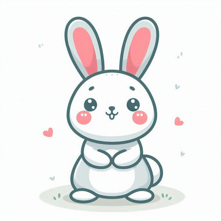 Cute cartoon bunny with hearts. Vector illustration on white background.のイラスト素材