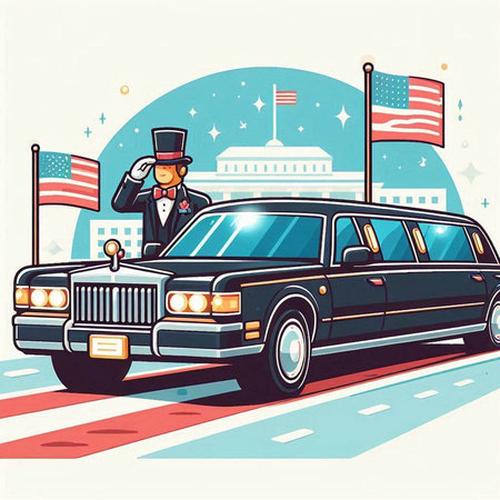 Illustration of limousine with american flag on the backgroundのイラスト素材