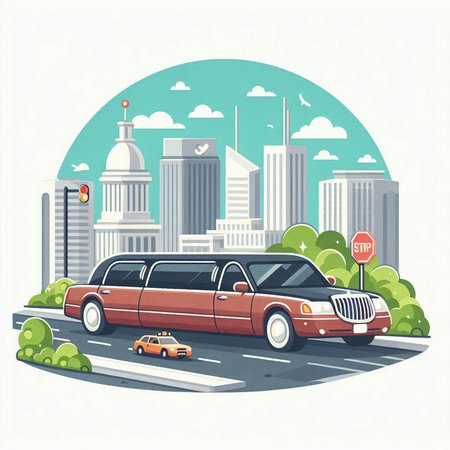 Luxury limousine in the city. Vector illustration.のイラスト素材