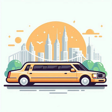 Vector illustration of limousine with cityscape in the background.のイラスト素材