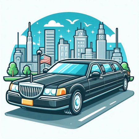 Vector illustration of a limousine on the background of the city.のイラスト素材