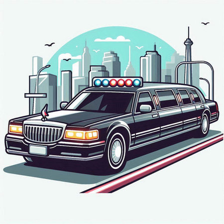 Vector illustration of a limousine on the background of the cityのイラスト素材