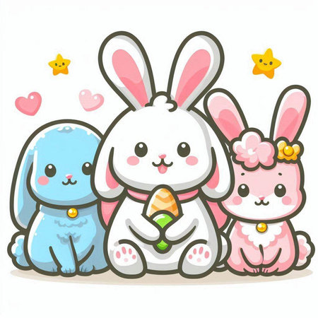 Rabbits with an ice cream in their hands. Vector illustration.のイラスト素材