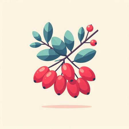 Hawthorn branch with berries. Vector illustration in flat style.のイラスト素材