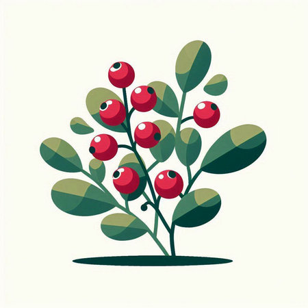 Red berries on a branch with leaves. Vector illustration in flat style.のイラスト素材