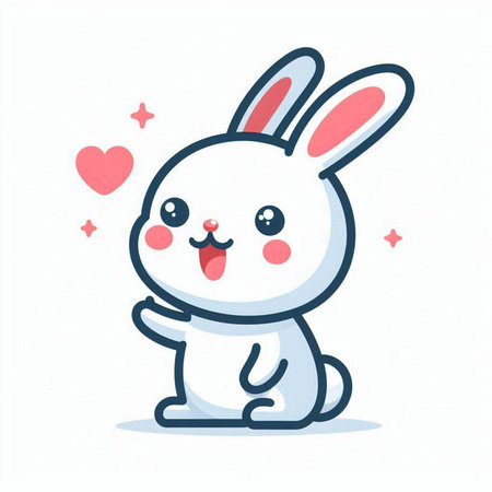 Cute cartoon rabbit with heart. Vector illustration in flat style.のイラスト素材