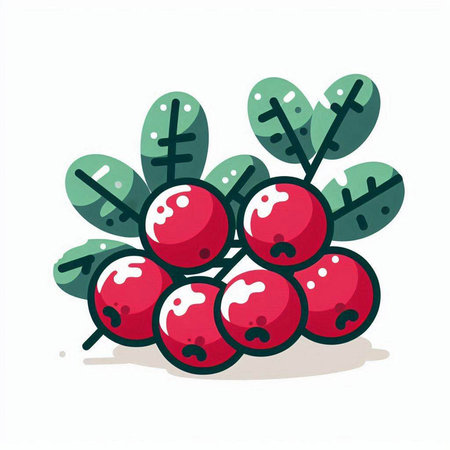 Red berry with green leaves isolated on white background. Vector illustration.のイラスト素材