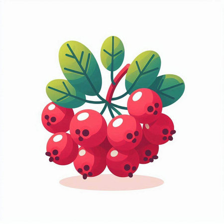 Bunch of red rowan berries isolated on white background. Vector illustration.のイラスト素材