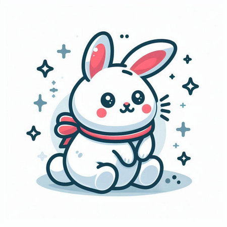 Cute cartoon bunny with a scarf and stars. Vector illustration.のイラスト素材