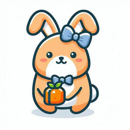 Cute cartoon rabbit with gift box. Vector illustration on white background.のイラスト素材
