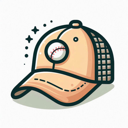 Baseball cap with ball in hand drawn style. Vector illustration.のイラスト素材