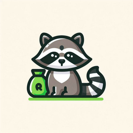 Cute raccoon with a bag of money. Vector illustration.のイラスト素材