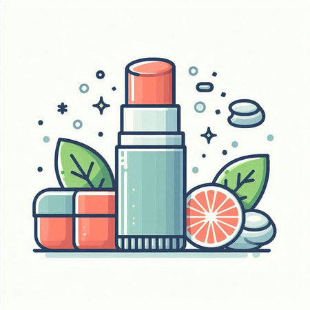 Lipstick and cosmetics. Vector illustration in flat linear style.のイラスト素材