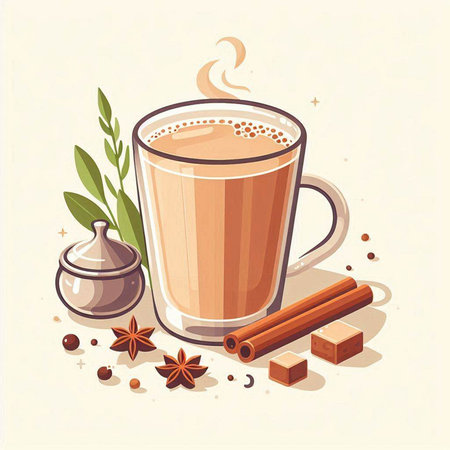 Cup of coffee with cinnamon and anise. Vector illustration.のイラスト素材