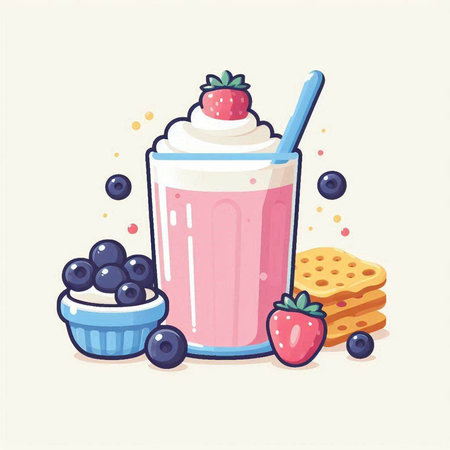Milkshake with berries. Vector illustration in a flat style.のイラスト素材