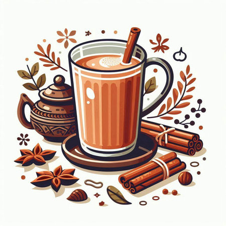 Cup of hot chocolate with cinnamon and anise. Vector illustration.のイラスト素材