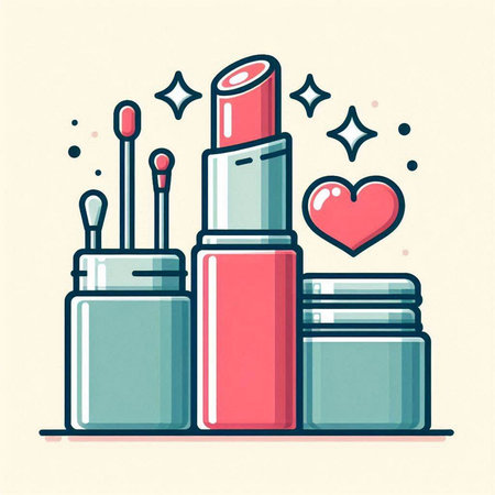 lipstick, mascara, eyeliner, nail polish.のイラスト素材