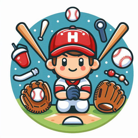 Baseball Player Boy Mascot Cartoon Vector Illustration Graphic Designのイラスト素材